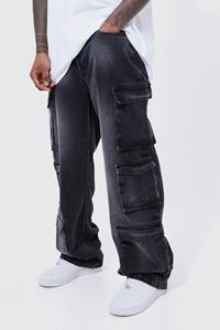 Boohoo Onbewerkte Baggy Cargo Gebleekte Jeans Met Zakken, Black
