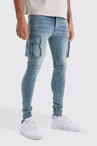 Boohoo Tall Super Skinny Cargo Jeans, Antique Blue