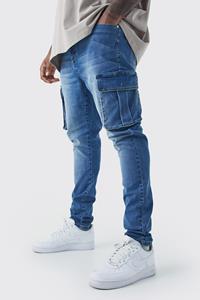 Boohoo Plus Super Skinny Cargo Jeans, Mid Blue