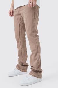 Boohoo Tall Slim Rigid Flare Gusset Detail Jeans, Brown
