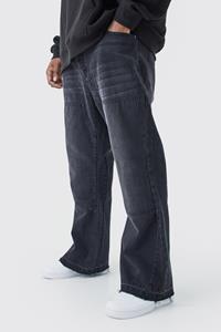 Boohoo Plus Slim Rigid Flare Gusset Detail Jeans, Washed Black