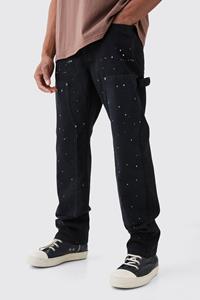 Boohoo Relaxed Rigid Carpenter Paint Splatter Jeans, True Black