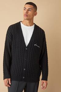 Boohoo Oversized Homme Cable Knitted Cardigan, Black