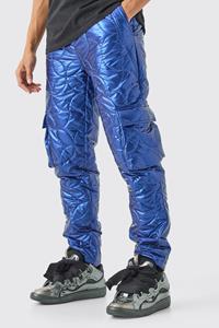 Boohoo Elasticated Waist Metallic Quilted Cargo Pants, Blue