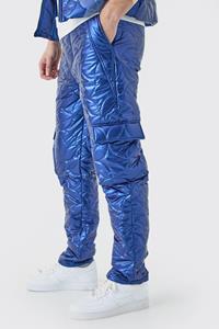 Boohoo Tall Elasticated Waist Metallic Quilted Cargo Pants, Blue