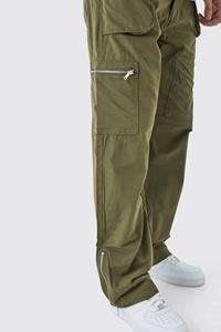 Boohoo Tall Fixed Waist Relaxed Peached Cargo Trouser, Green