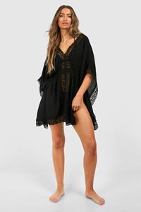 Boohoo Lace Trim Cheesecloth Beach Dress, Black