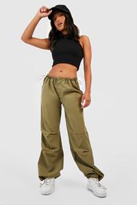 Boohoo Petite Low Rise Parachute Broek Met Elastische Taille, Khaki