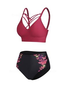 Dresslily Punk Butterfly Floral Tankini Swimsuit Lattice High Waisted Swimwear Set