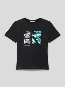 Calvin Klein Jeans T-shirt met label- en motiefprint, model 'SERENITY MONOGRAM'