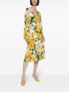 Dolce & Gabbana Midi-jurk met roosprint - Wit
