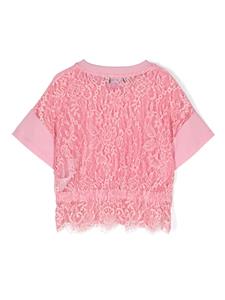 Monnalisa T-shirt met vlakken van kant - Roze