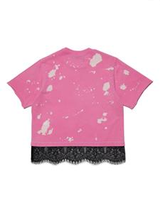 Dsquared2 Kids T-shirt met kanten afwerking en logo - Roze