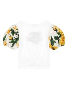 Dolce & Gabbana Kids T-shirt met roosprint - Wit