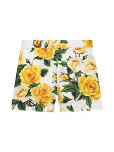 Dolce & Gabbana Kids Katoenen shorts met roosprint - Wit