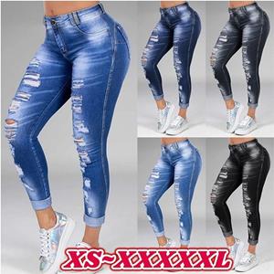 Miss Hong Wardrobe Hoge taille skinny gescheurde jeans vrouwen 2023 mode broek gewassen denim jeans hol gat gebleekte potlood broek plus size S-6XL