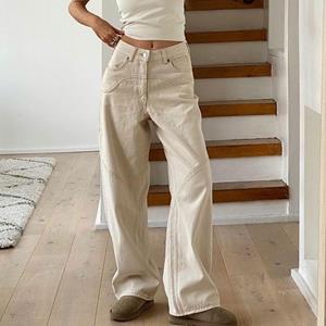 Fantastic wardrobe Beige jeans baggy dames casual denim broek vintage hoge taille wijde pijpen broek klassieke streetwear mode herfst dames