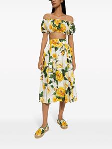 Dolce & Gabbana Katoenen midi-rok met roosprint - Wit