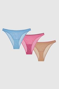 Understatement Damen vegan Mesh Bikini Brief Pack Blau, Pink & Sand