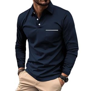 HerSight Spring Autumn Man Long Sleeve POLO Shirt Lapel Button Pocket Men's Sports Polos Shirts