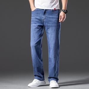 Mimanhome Zomer dunne grote maat jeans heren elastische hoge taille losse broek klassieke wijde pijp jeans grote maat herenkleding