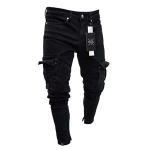 Zhuoneng Clothing Stretch herenjeans Trendy kuitbroek met kniegatrits, zwarte jeans