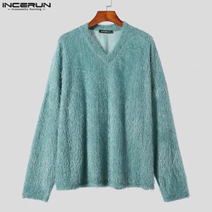 INCERUN Herfst Winter Heren Fleece Tops met lange mouwen en V-hals