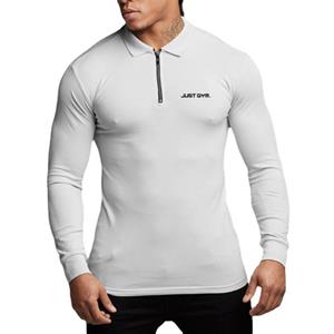 Muscleguys Heren Gym Workout T-shirts Katoen Ademend Sport T-shirt met lange mouwen Fitness Casual poloshirts