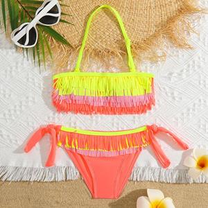 MS SHANG SWIMWEAR 5-12 jaar Tiener Meisjes Badpak Kinderen Badmode Kwastje Grote Meisje Bikini Halter Top Badpak Fringe Kinderen meisje Zwemkleding