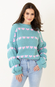 Jurkjes Hartjes Print Sweater Belle Mint Roze