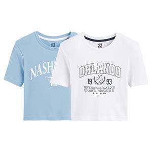 LA REDOUTE COLLECTIONS Set van 2 cropped T-shirts, motief 'campus'