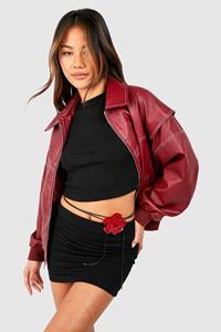 Boohoo Corsage Rose Cord Fashion Belt, Red