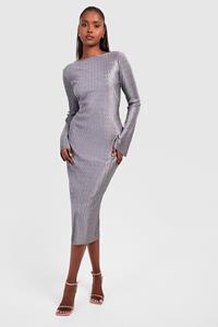 Boohoo Plisse Flare Sleeve Midaxi Dress, Slate