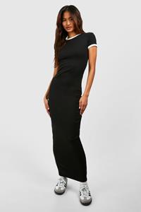 Boohoo Tall Contrast Binding Short Sleeve Midaxi Dress, Black