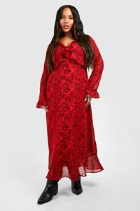 Boohoo Plus Chiffon Printed Smock Dress, Red