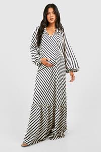 Boohoo Maternity Textured Stripe Midaxi Dress, Black