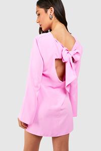 Boohoo Petite Bow Detail Open Back Mini Dress, Pink