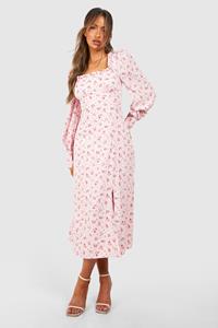 Boohoo Ditsy Corset Milkmaid Midi Dress, Pink