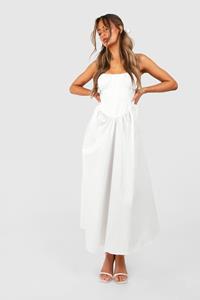 Boohoo Cotton Midaxi Milkmaid Dress, White