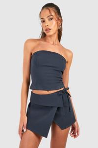 Boohoo Longline Bandeau & Asymmetric Mini Skirt, Charcoal