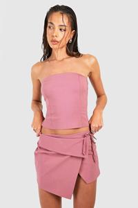Boohoo Longline Bandeau & Asymmetric Mini Skirt, Rose