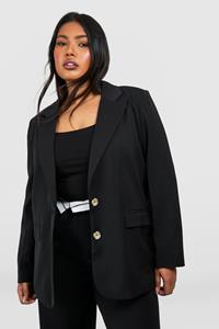 Boohoo Plus Single Breasted Relaxed Fit Tailored Blazer, Black