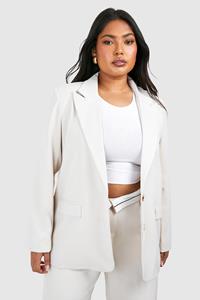 Boohoo Plus Single Breasted Relaxed Fit Tailored Blazer, Ecru