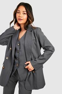 Boohoo Marl Double Breasted Relaxed Fit Tailored Blazer, Charcoal
