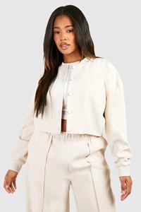 Boohoo Plus Tailored Relaxed Fit Popper Bomber Jacket, Ecru