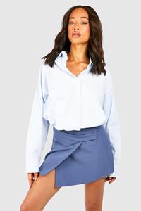 Boohoo Tailored Asymmetric Mini Skirt, Slate Blue
