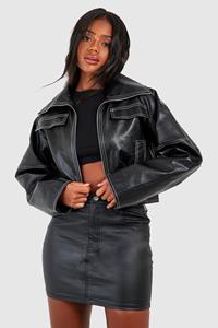 Boohoo Contrast Detail Faux Leather Jacket, Black