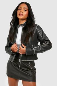 Boohoo Fitted Moto Vintage Look Faux Leather Jacket, Black