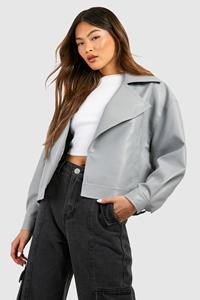 Boohoo Faux Leather Short Jacket, Grey
