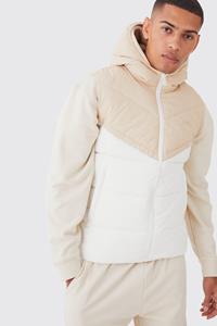 Boohoo Man Colour Block Quilted Hooded Gilet, Stone